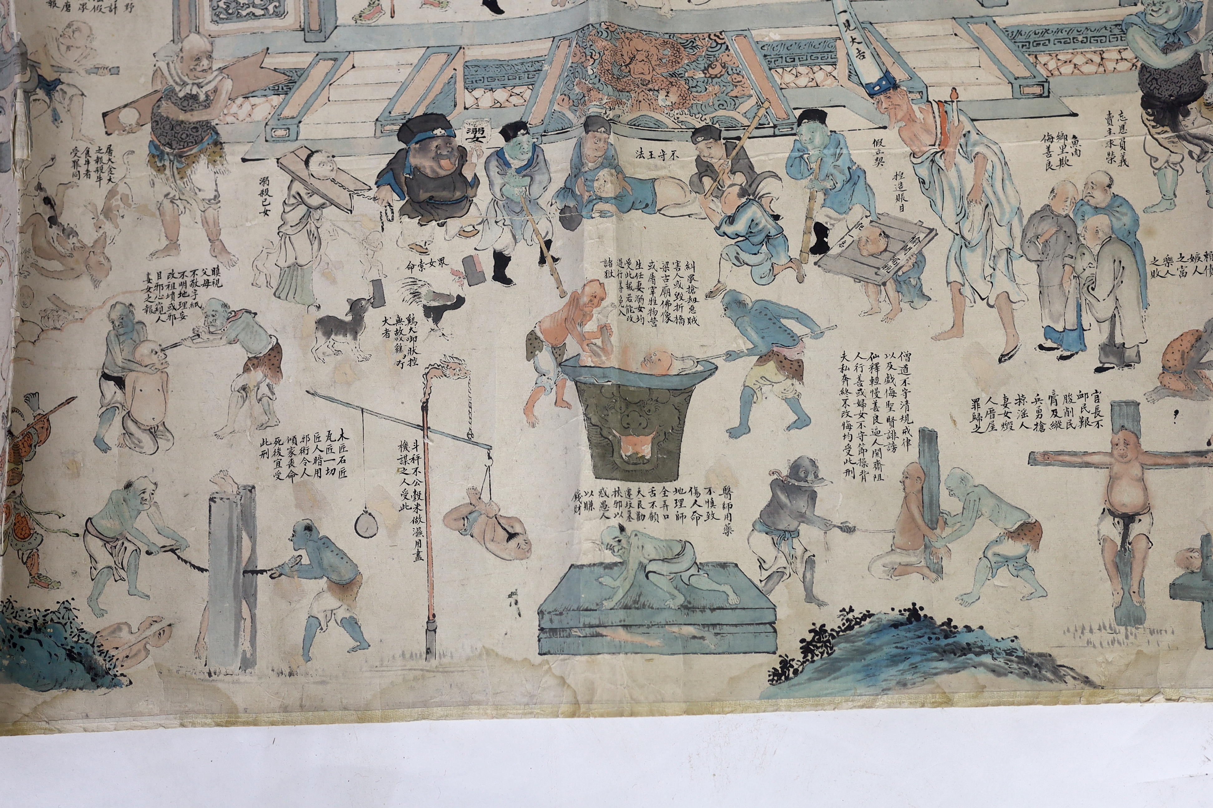 A Chinese ‘Tortures of Hell’ handscroll painting on paper, 19th century